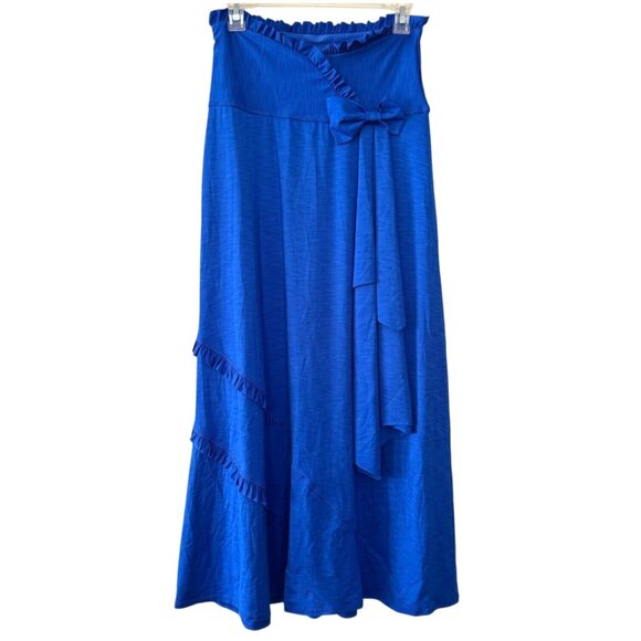 Betsey Johnson Swim Royal Blue‎ A-Line Maxi Skirt Y2K 00s Stretch Bow Ruffles - Picture 1 of 10